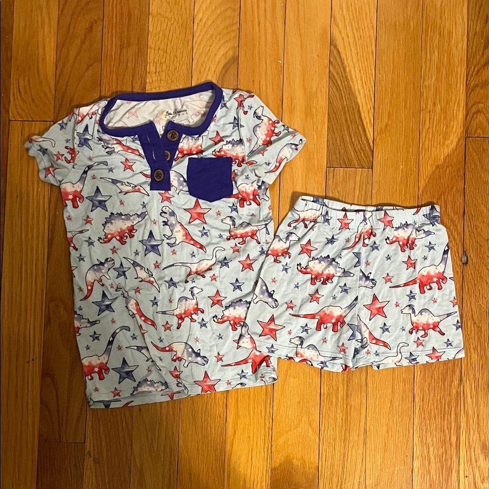 Bamboo Dreamers Dinosaur Star Pajama Set - Blue and Red